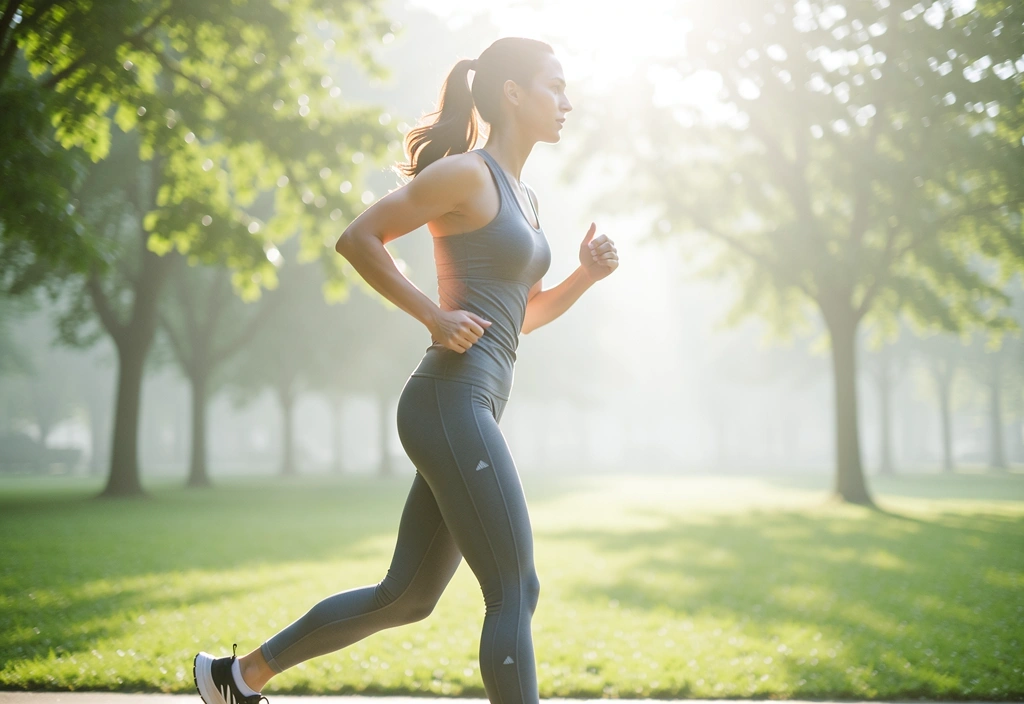 Persoană alergând ușor în parc, stil de viață activ